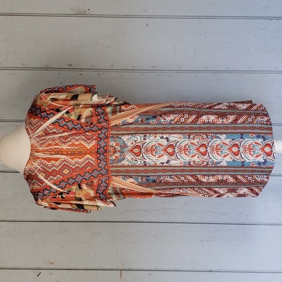 Floral Aztec Top. Lace. Vertical Lines. Vertical Stripes. Crepe - Picture 4 of 14